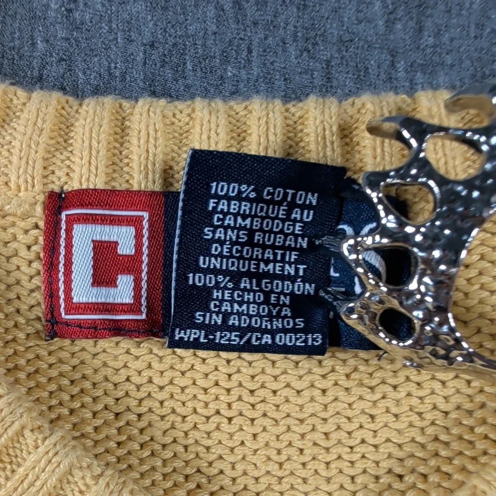 Y2K CHAPS V Neck Sweater Vest Mens Sz L Golf Cotton Knit Logo Yellow Streetwear